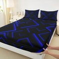 thumbnail image 3 of Manfei Blue Neon Light Queen Sheet Sets 4 Pieces, Geometric Minimalist Flat Sheet, Black Queen Fitted Sheet, Microfiber Bedroom Decor, 3 of 7