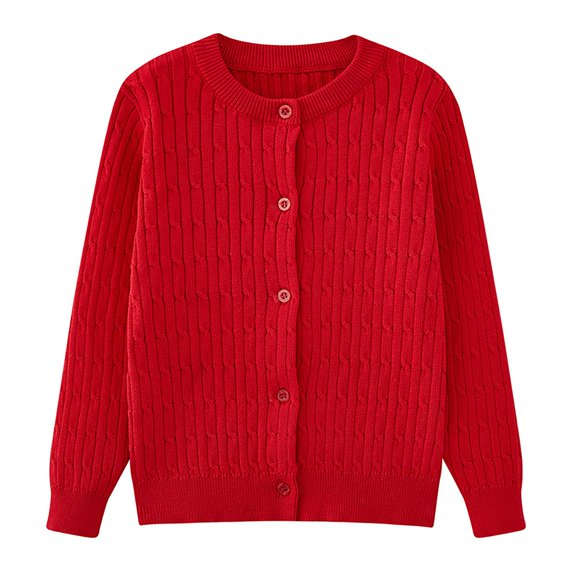 Kids Girls Cable Knit Cardigan Sweater Solid Cotton Button Down Long Sleeve Chunky Sweater 𝐔niform Cardigan Outerwear