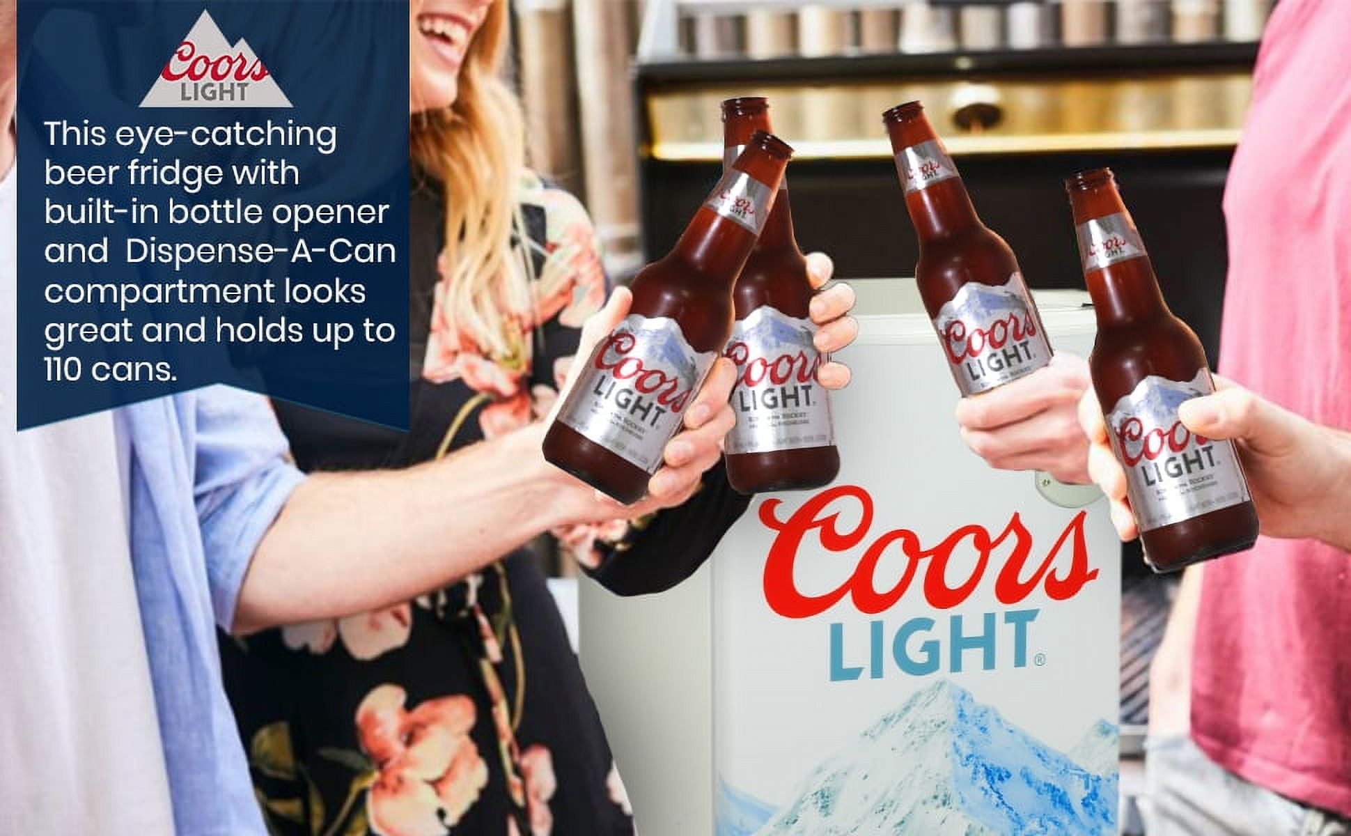Coors Light 3.2 cu ft (90L) Compact Fridge with Bottle Opener, 95 Quart Capacity, Portable for Snacks, Beverages, Beer, Dorm, Office, or RV