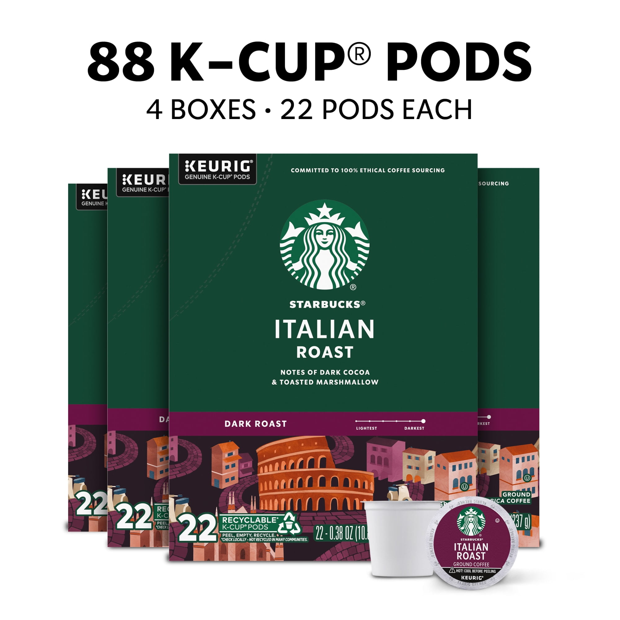 Starbucks Italian Roast, Dark Roast Keurig K-Cup Coffee Pods, 100% Arabica, 88 Count