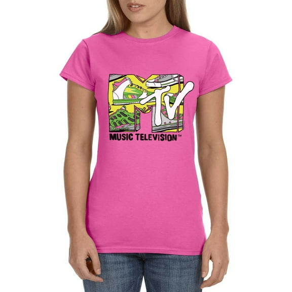 MTV Womens' Music Television Groovy Shoes Icon '80s Crewneck T-Shirt