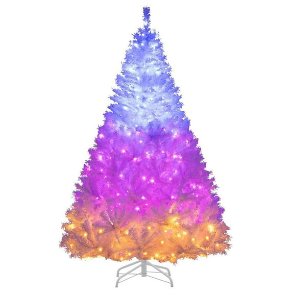 Resenkos 6-Ft Pre-Lit Hinged Artificial Christmas Tree with 11 Modes - White