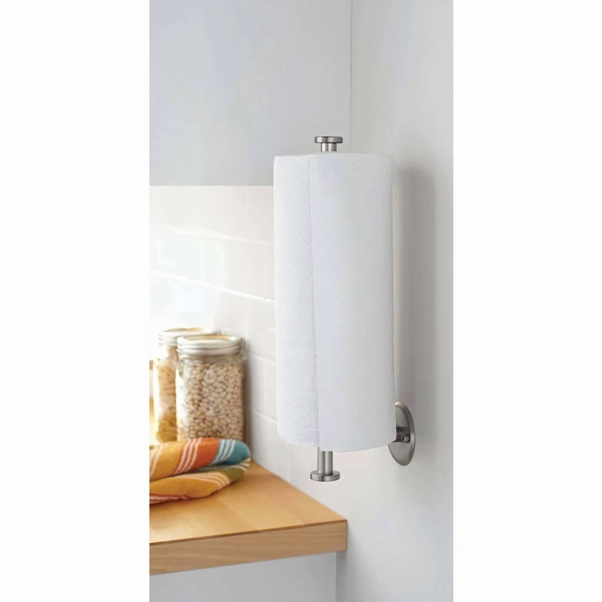CRESTIN- Metal Wall Mounted Paper Towel Holder 14 Inch Nickel Kitchen