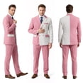 thumbnail image 2 of Beauty-Emily Men's Color Block Double-Breasted Suit Set – Slim Fit Two-Piece Blazer & Pants, Stylish Contrast Formal Suit for Business, Wedding & Party, 2 of 8