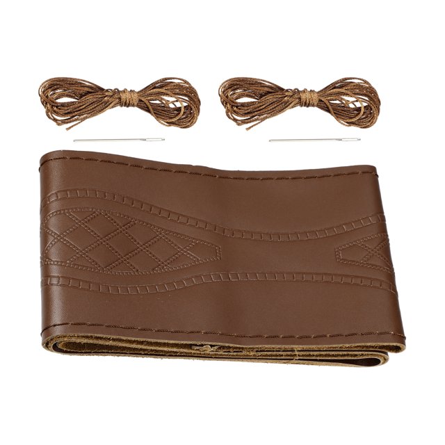 Unique Bargains 1 Set Universal Brown 38cm Dia Microfiber Leather Car Steering Wheel Cover with Needle and Thread