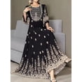 thumbnail image 4 of MORTTIC Women's Bohemian Embroidered Maxi Dress Elegant 3/4 Sleeve Swing Dress, 4 of 6
