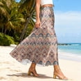 thumbnail image 4 of LWavelet Women Striped Print Maxi Skirt Elastic Waist With Pockets Casual Long Skirt Coffee XL, 4 of 5