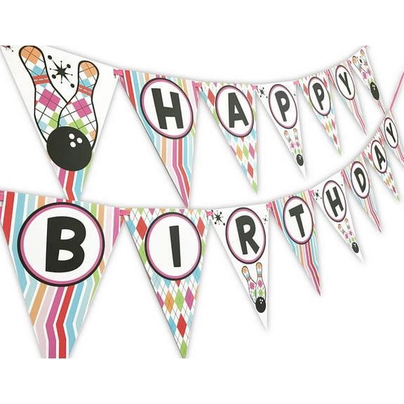 Bowling Pink Happy Birthday Banner Pennant