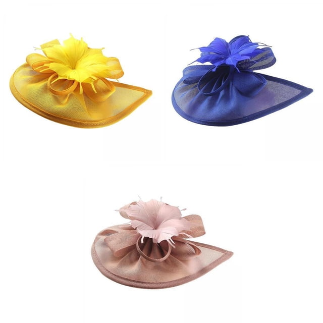 3Set de sombrero de malla, pinza para el pelo, , accesorios para el cabello, diadema Amarillo Azul Rosa Hugo sombrero tocado