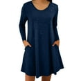 thumbnail image 2 of ClodeEU Women's 3/4 Sleeve Midi Dress,Casual V Neck T Shirt Long Tunic Loose Fit Flowy Dresses Navy,Womens Plus S, 2 of 6