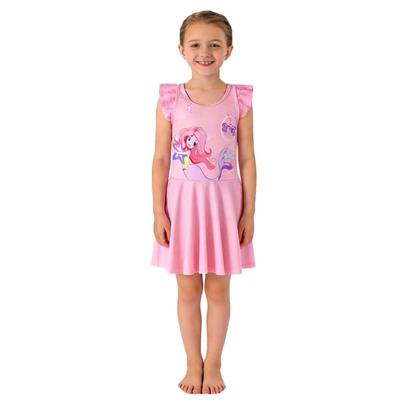 Tiijoy Girls Swim Dress Cartoon Print UPF 50 Swimsuit Swimwear Bathing Suit, Sizes 2-12