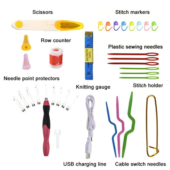 Supvox Crochet Needle Set with Organized Case and Accessories for Beginners Black 45Pcs