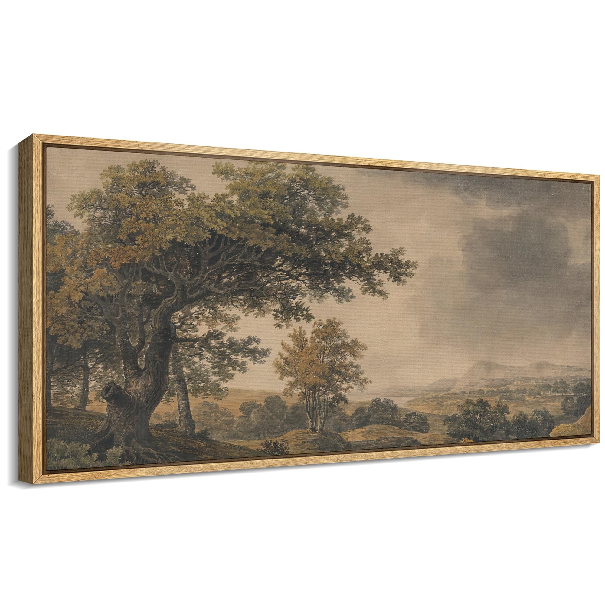 IDEA4WALL Extra Large Framed Canvas Print Wall Art Pastoral Countryside Landscape with Trees Vintage Art Nature Wilderness Retro Wall Decor Oversized Artwork Relax/Calm for Room Decor - 60"x30"