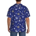 thumbnail image 3 of Lsque Golden Snowflakes Royal Blue print Men's Cuban Collar Short Sleeve Shirt Summer Beachwear Casual Button Down Fashionable Vacation Leisure Shirt-X-Large, 3 of 7
