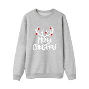 STORMDOING Christmas Long Sleeve Letter Print Hoodless Pullover Sweatshirt Blouse Xmas Holiday Family Matching Outfit Christmas Pajama Pants for Family plus Size Valentines Family Matching Pajamas