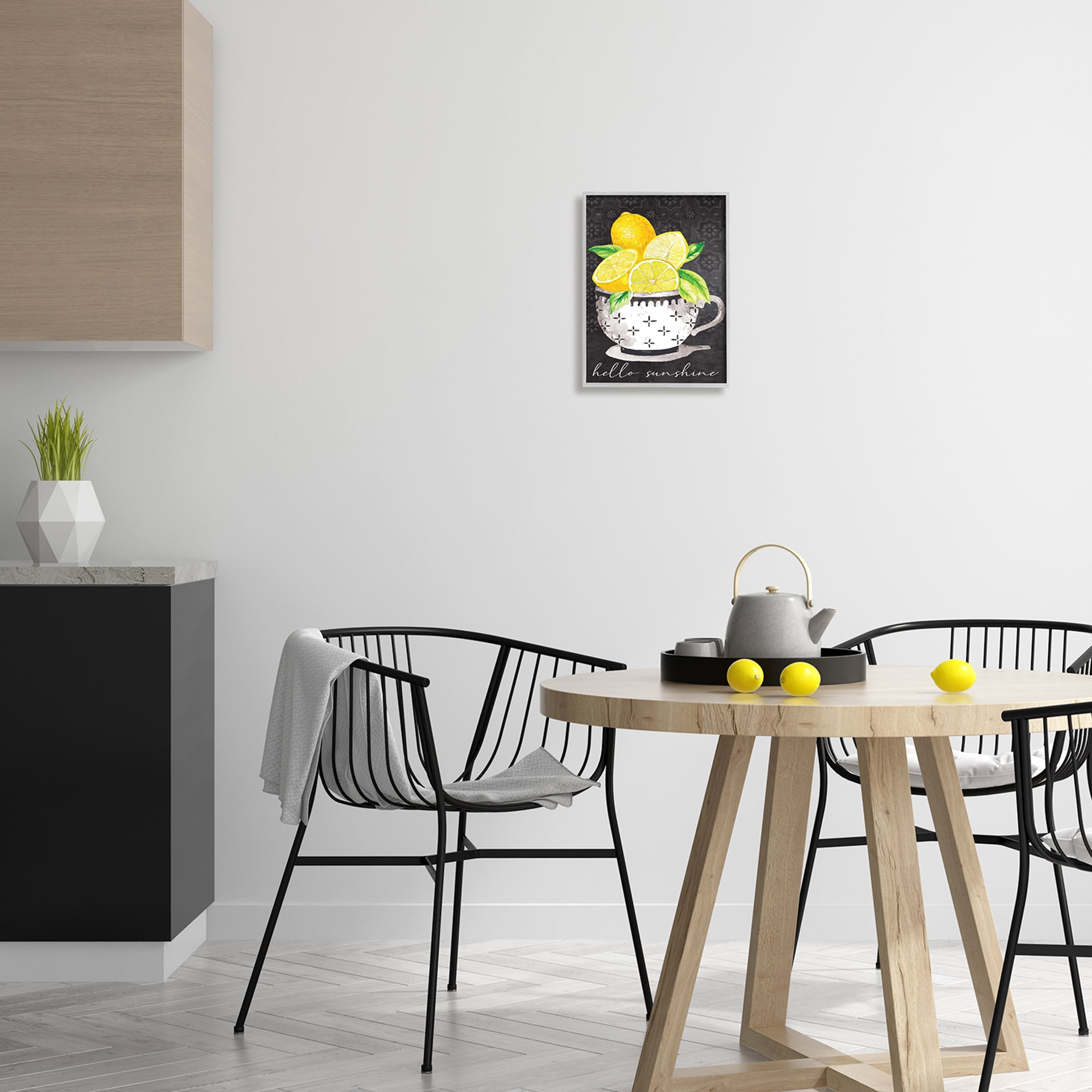 Stupell Hello Sunshine Lemons in Teacup Patterned Food & Beverage Painting Gray Framed Art Print Wall Art