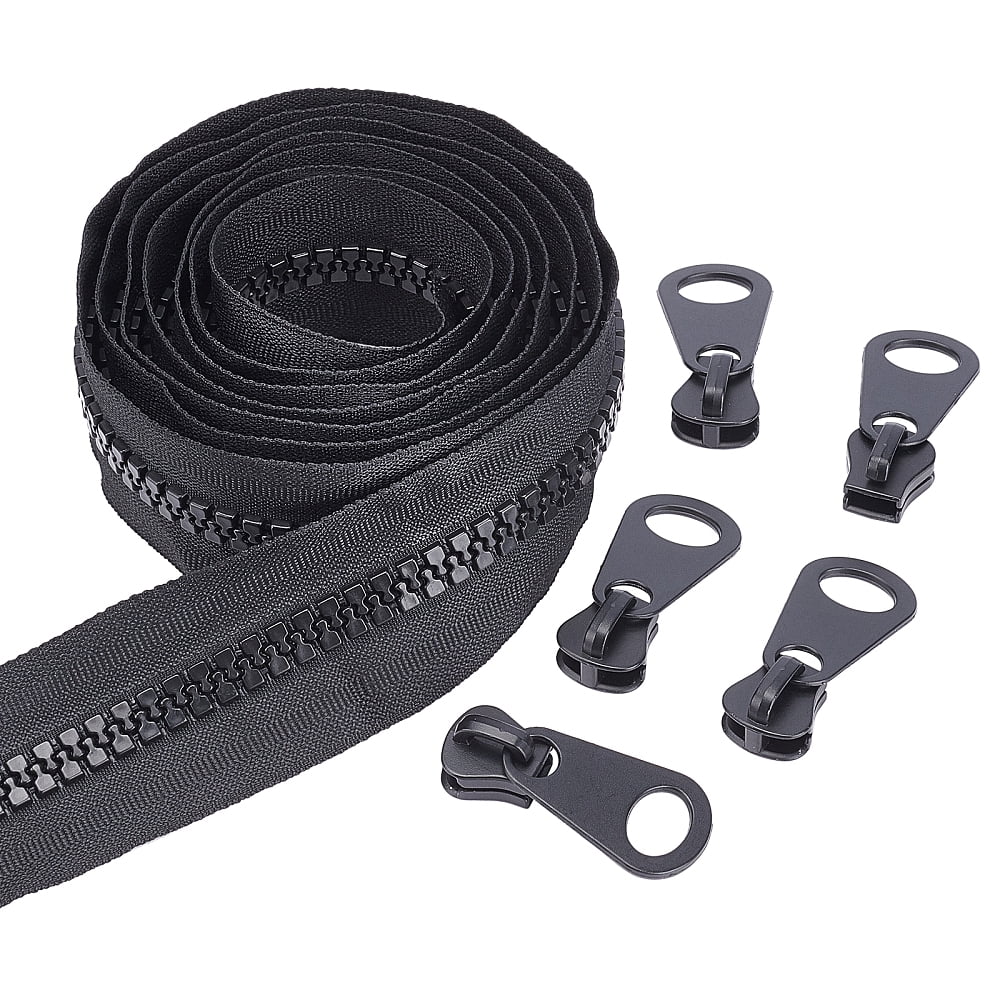 Nylon Closed-end Zipper and Resin Zipper Sliders Zipper Head Black 47x18mm