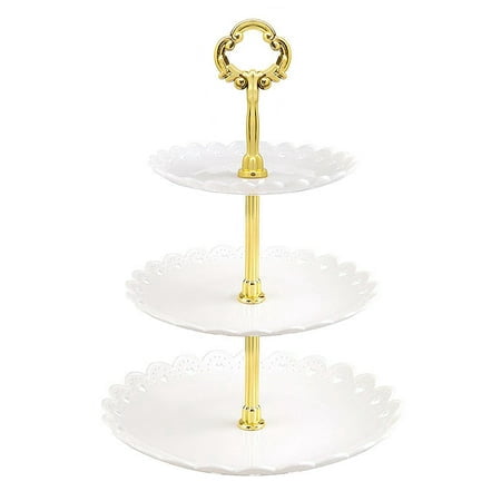 

Dreamhall 3-Tier Dessert Cake Stand Plastic Pastry Stand Small Cupcake Stand Cookie Tray Rack Candy Buffet Set Up Fruit Plate and Trays for Wedding Home Birthday Party Decor Serving Platter White