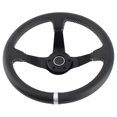 thumbnail image 1 of Accessory 350mm/14in 6 Bolts Deep Dish Black Leather Racing Steering Wheel W/ Horn, 1 of 7