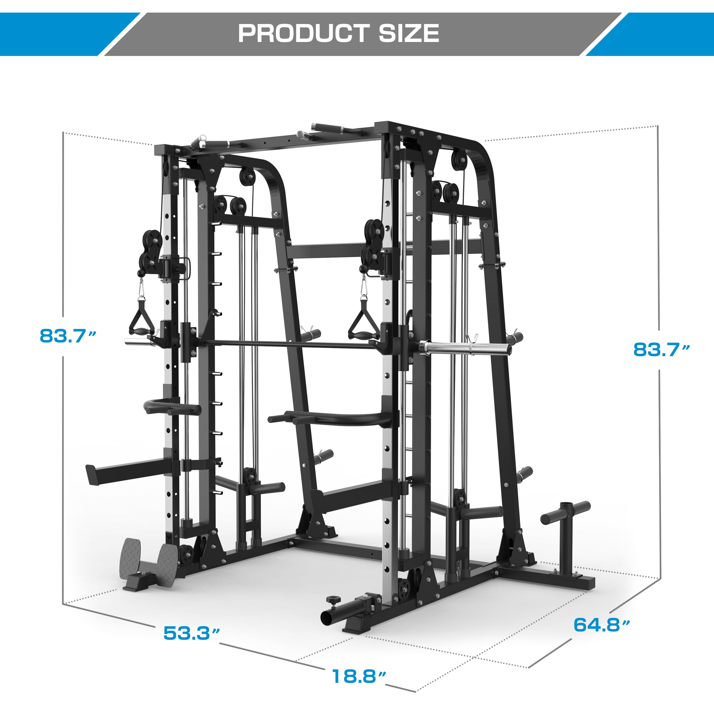 MAJOR LUTIE Smith Machine Power Cage with 2 LAT Pull-Down Pulley System and Squat Rack for Total Body Training Garage & Home Gym Equipment 
