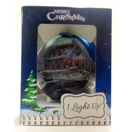 High Gloss Resin LED Light Up Christmas Ornament 3.5 Inch Diameter Blue Ribbon Hanger,