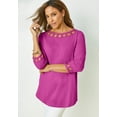 thumbnail image 4 of Jessica London Women's Plus Size Stretch Cotton Lattice Boatneck Tunic, 4 of 6