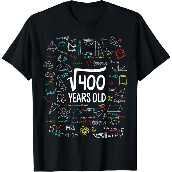 20th Birthday 20 Years Old Square Root of 400 T-ShirtMen and women, Black T-shirt, size: Extra large