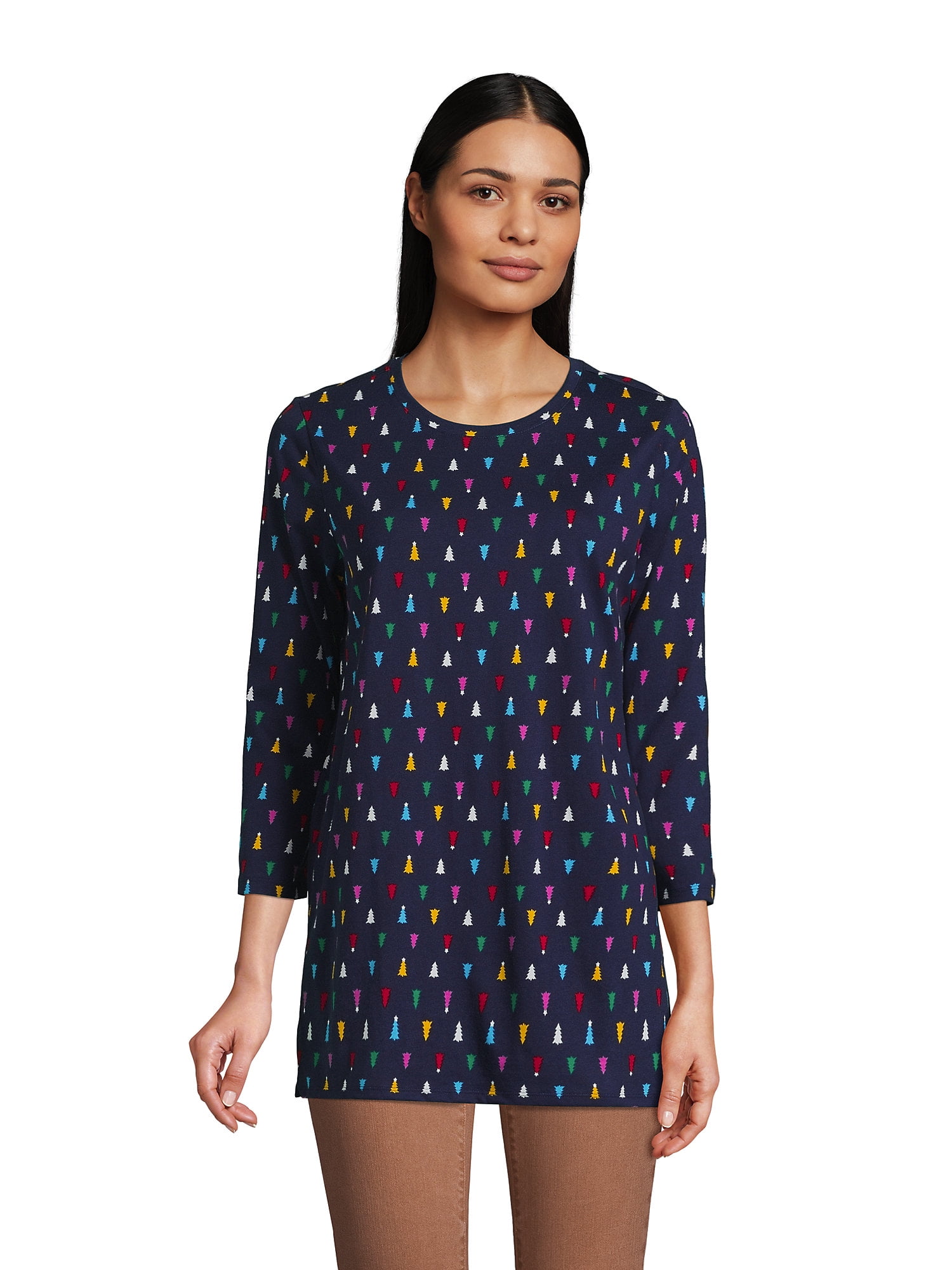 Lands' End Women's Petite 3/4 Sleeve Supima Cotton Crewneck Tunic