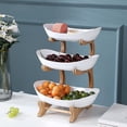 thumbnail image 1 of 3 Tier Fruit Bowl Set Wooden Fruit Plate Rack With Plastic Trays Snacks Nut Storage Basket Holder, 1 of 3