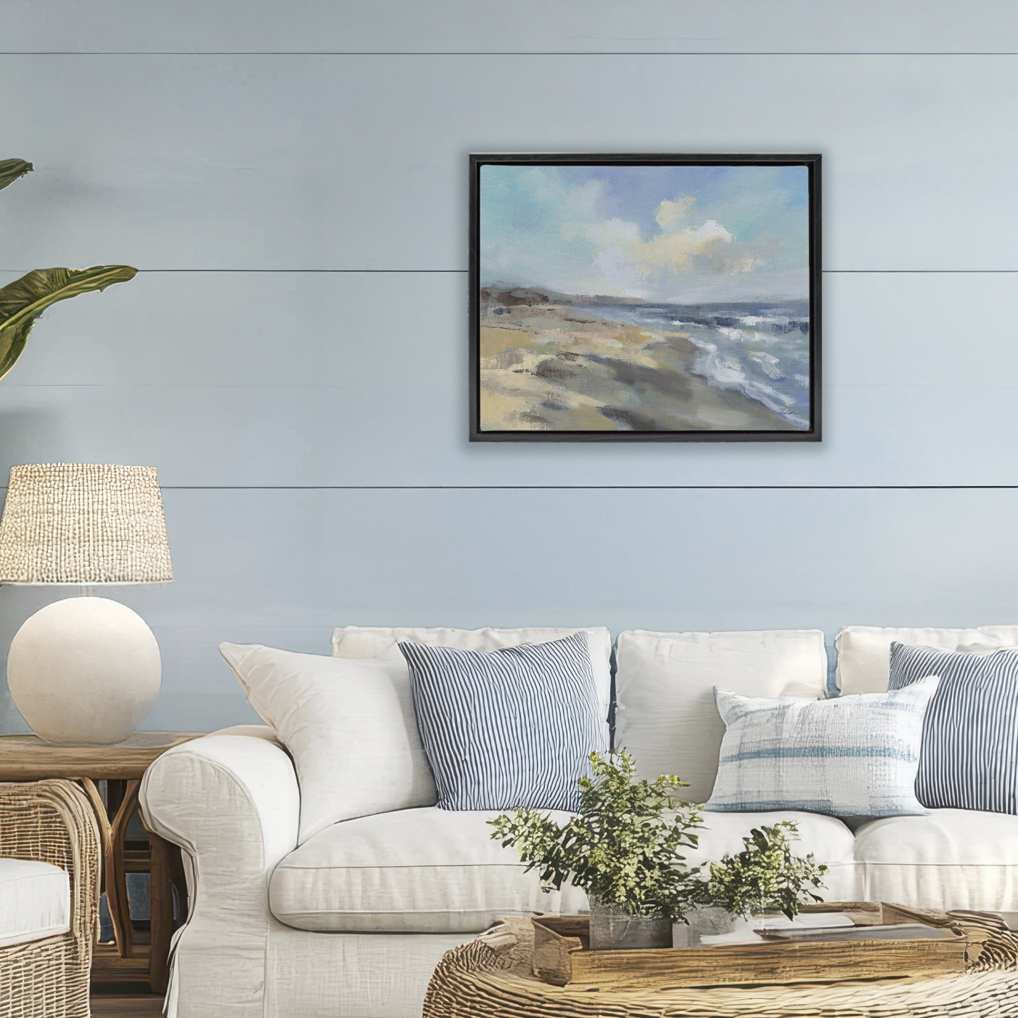 Stupell Industries Serene Morning Beach Waves Black Framed Floater Canvas Wall Art, design by Silvia Vassileva