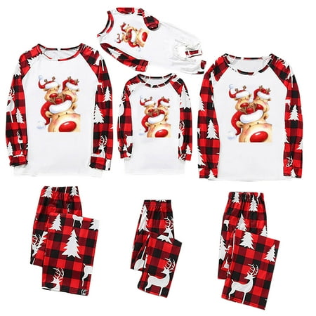 

Deals of the Day Tarmeek Family Matching Christmas Pajamas Set for Mom Dad Kids Baby Long Sleeve Elk Printed Tops and Plaid Pants Sleepwear Nightwear Set for Christmas Pajamas Party