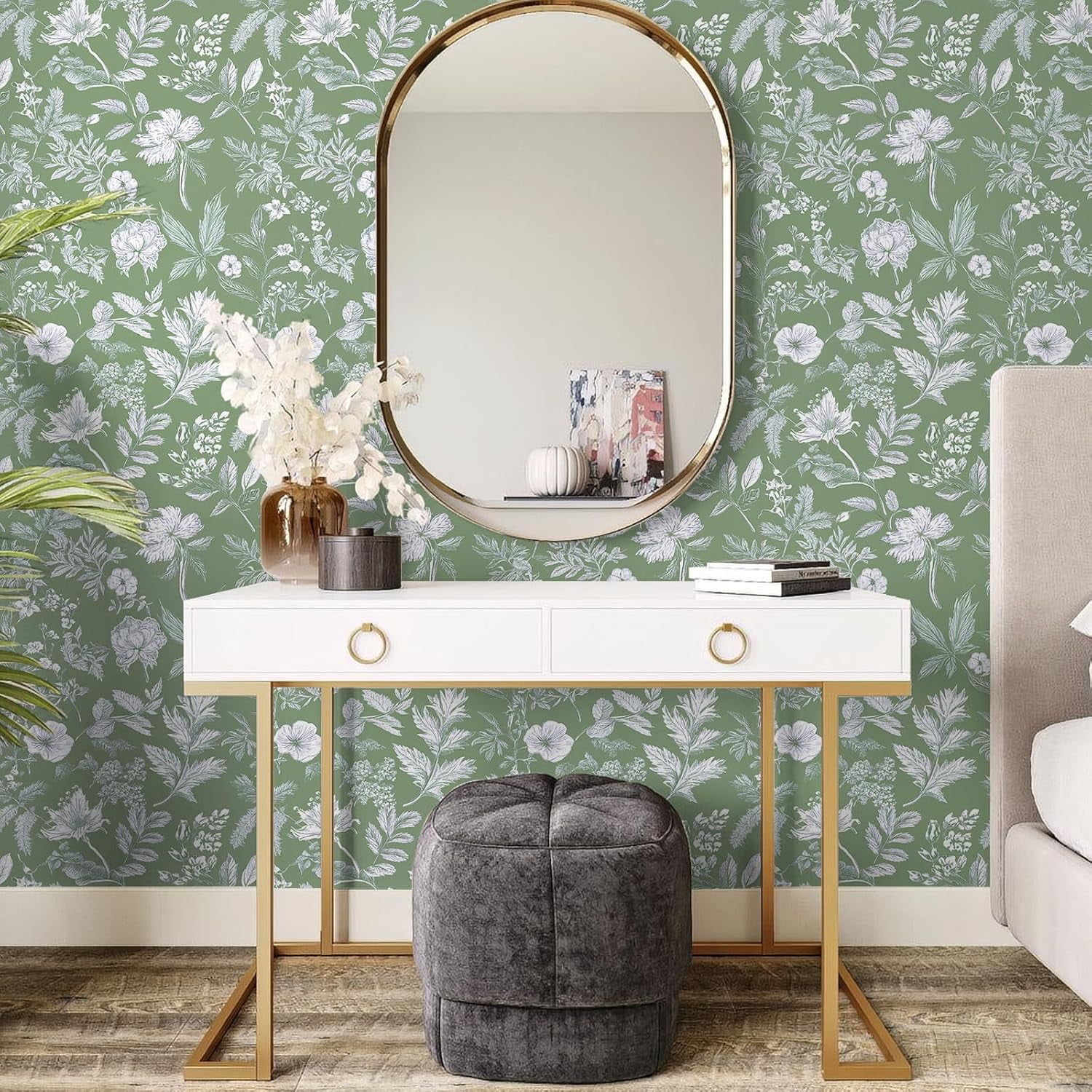 DAZLUTE Floral Wallpaper Peel and Stick,Self Adhesive Removable Wallpaper for Home Bedroom Cabinets Decorative Thicken 17.32" x 394"