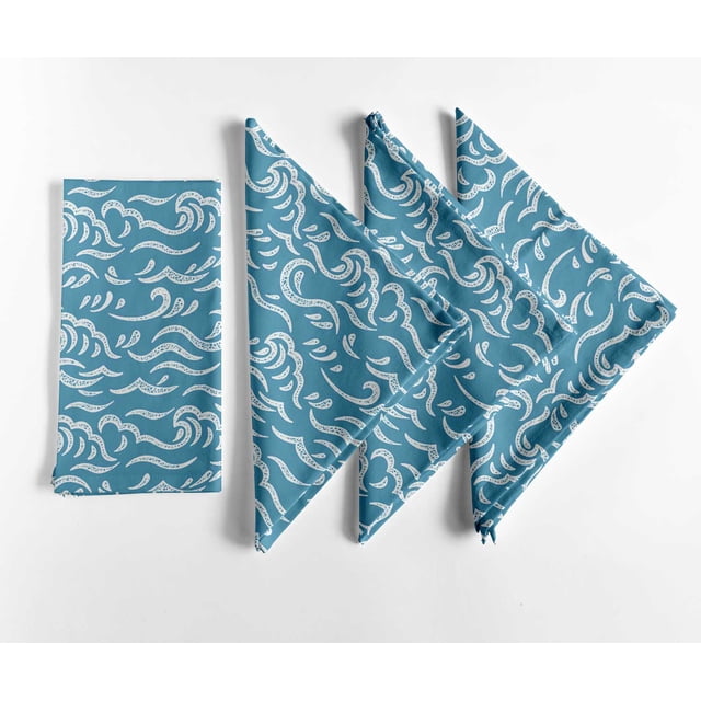 Vargottam Ocean Wave Print Cotton Napkins - Set of 4, 20x20 Inches, Cool Blue Cloth Napkin, Perfect for Ocean-Inspired Dining, Table Dcor, Nature-Inspired Kitchen Theme - Machine Washable