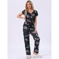 thumbnail image 2 of DARING DIVA Pajamas V Neck Top Drawstring Pants Sleepwear Lounge Sets S Black Floral, 2 of 7