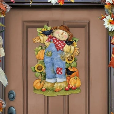 Designocracy 8471211H-SW 20 x 20 in. Holiday Harvest Scarecrow Wooden Sign Wall Decor