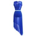 thumbnail image 3 of IBTOM CASTLE Women Lyrical Dance Dress Sequin Lace Floral Crop Top Asymmetrical Flowy Mesh Tulle Skirt 2PCS Outfits L Royal Blue, 3 of 8