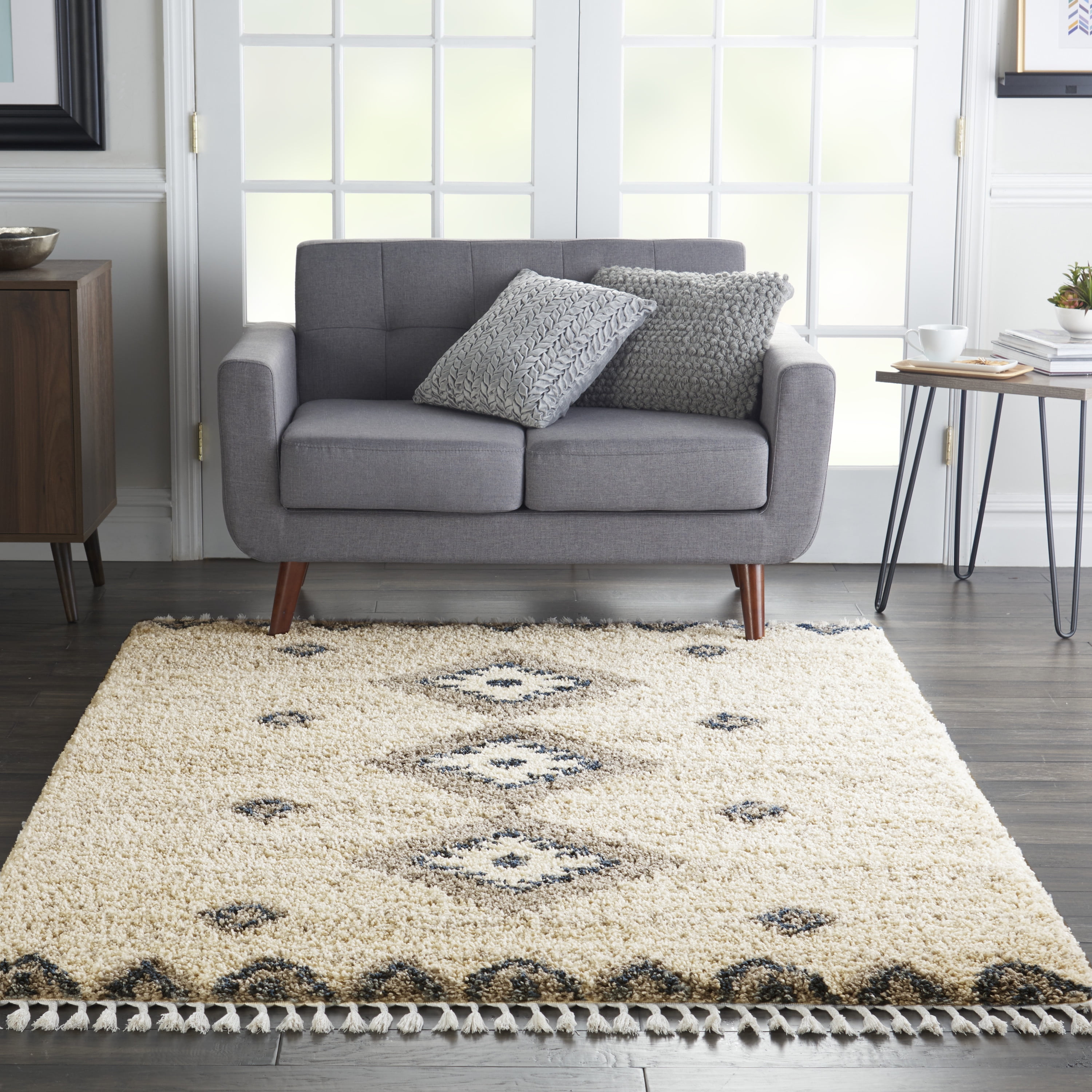 Nourison Scandinavian Shag Scandinavian Tribal Ivory/Blue Area Rug