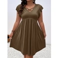 thumbnail image 6 of Tqcoqu Plus Size Women's Crisscross V-Neck Ruffle Sleeve A-Line Casual Mini Dress,Coffee Women's XL-XXXXXL, 6 of 7