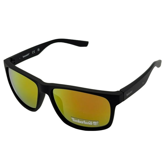 Timberland Matte Black Mens Plastic Rectangle Sunglass, Flash Lens TB7256. 2U
