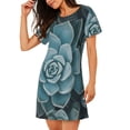 thumbnail image 2 of Disketp Blue Color Cactus para Camisón Corto de Manga Corta para Mujeres, Camisón Cómodo con Escote Redondo, Bonito y Confortable, 2 of 6