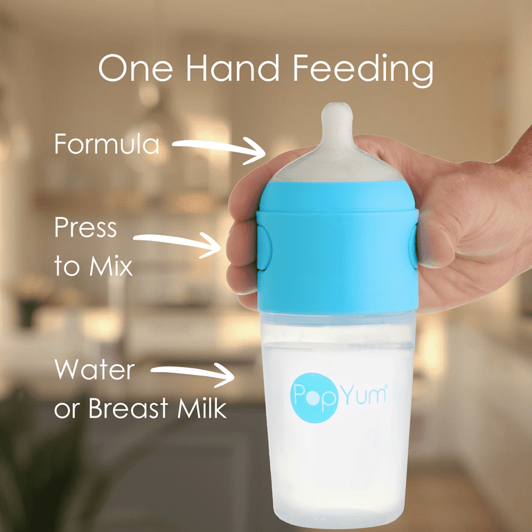 PopYum 9 oz Anti-Colic Formula Mixing Baby Bottles, 3-Pack, Blue