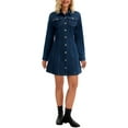 thumbnail image 1 of Vestido de mezclilla para mujer INSPIRE CHIC con botones, cuello, manga larga, bolsillos, corte A, largo hasta la rodilla, color azul oscuro, 1 of 6