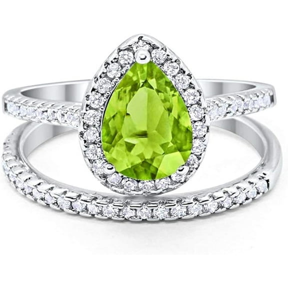 beryl_creation 2.00 Ct Pear Cut Green Peridot Wedding Engagement Bridal Ring Set 14K White Gold Plated 925 Sterling Silver For Women's -5