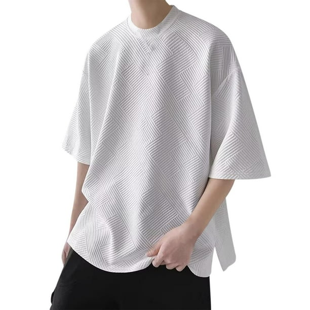 pstuiky camisetas de hombre, Camiseta de verano para hombre, de manga corta, con textura, de color liso y cuello redondo. camisas casuales para hombre xxxl(码标▪▪▪▪▪)