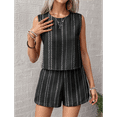 thumbnail image 5 of Women'S Summer 2 Piece Outfits Geo Striped Crewneck Tank and Shorts Going Out Set Black S, 5 of 6