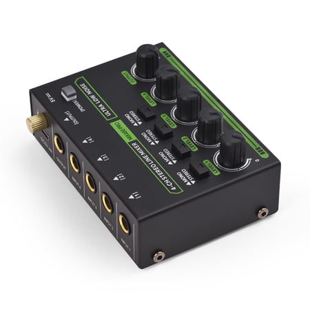 YAHHU Mini Audio Mixer 4-Channel Line Mixer Ultra-Low Noise Stereo Mono Switching 6.35mm TRS/TS Input Audio Processor With Type-C DC 5V Power For Guitar Bass Stage Black EU Plug