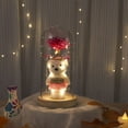 thumbnail image 2 of RBCKVXZ Preserved Rose Teddy Bear Night Light - 6" Glass Dome LED Lamp with Wood Base, Battery Operated Gift for Valentine's Day/Birthday/Anniversary, 2 of 9