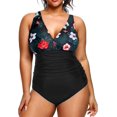 thumbnail image 4 of GHSDFBB Women Plus Size One Piece Swimsuits V Neck Tummy Control Bathing Suits Retro Ruched Swimwear, 4 of 6