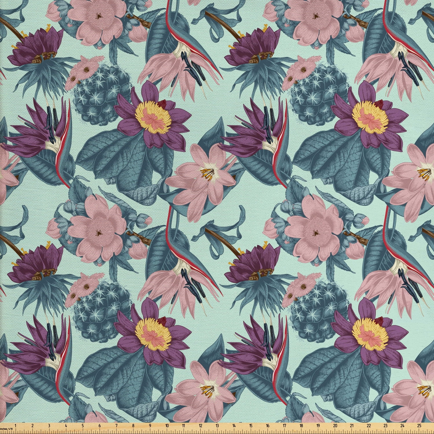 Floral Fabric by The Yard, Demonstration of Wild Flowers Petals Leaves