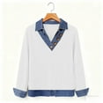 thumbnail image 4 of Fiaer Women's Long Sleeve Shirts with Denim Collar Buttons Decor V-Neck Tops Dressy Casual Office Outfits White XL, 4 of 6